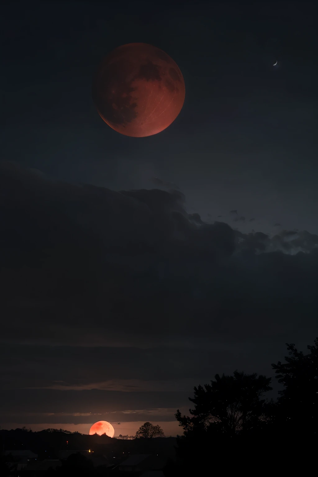 Black and grey sky with blood moon