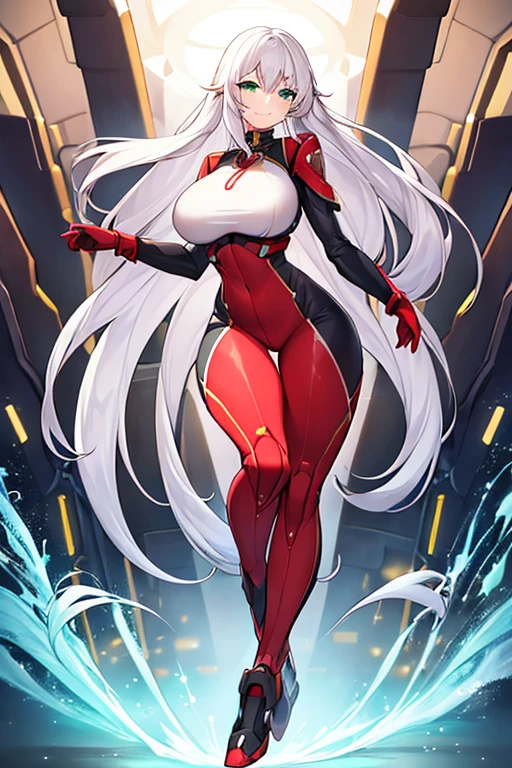 A seductive giantess in a tight red bodysuit, with long silver hair and glowing blue eyes, lounges sensually in a futuristic landscape. Her massive body crushes advanced technology and sleek buildings beneath her, her legs crossed provocatively as she gazes down at the tiny humans with a look of amusement. Her voice is a sultry purr, filled with teasing mockery. Giantess, Goddess, sexy legs, bodysuit, hot, curvy body, mommy issues, tiny people, macrophilia, perspective from below, high quality, almost naked, mature woman, futuristic, erotic.