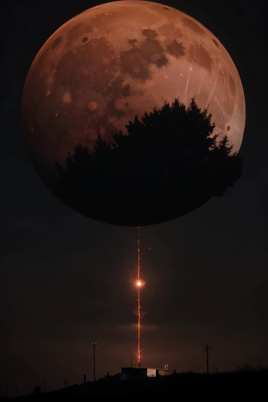 Black and grey sky with bright red blood moon