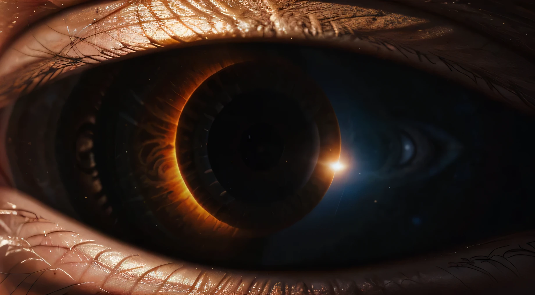 imagem ultra realista universo detalhado sistema solar, imagem gigante de um olho, inside the eye sees the detailed vision of the universe, imagem real do fundo do olho e do universo