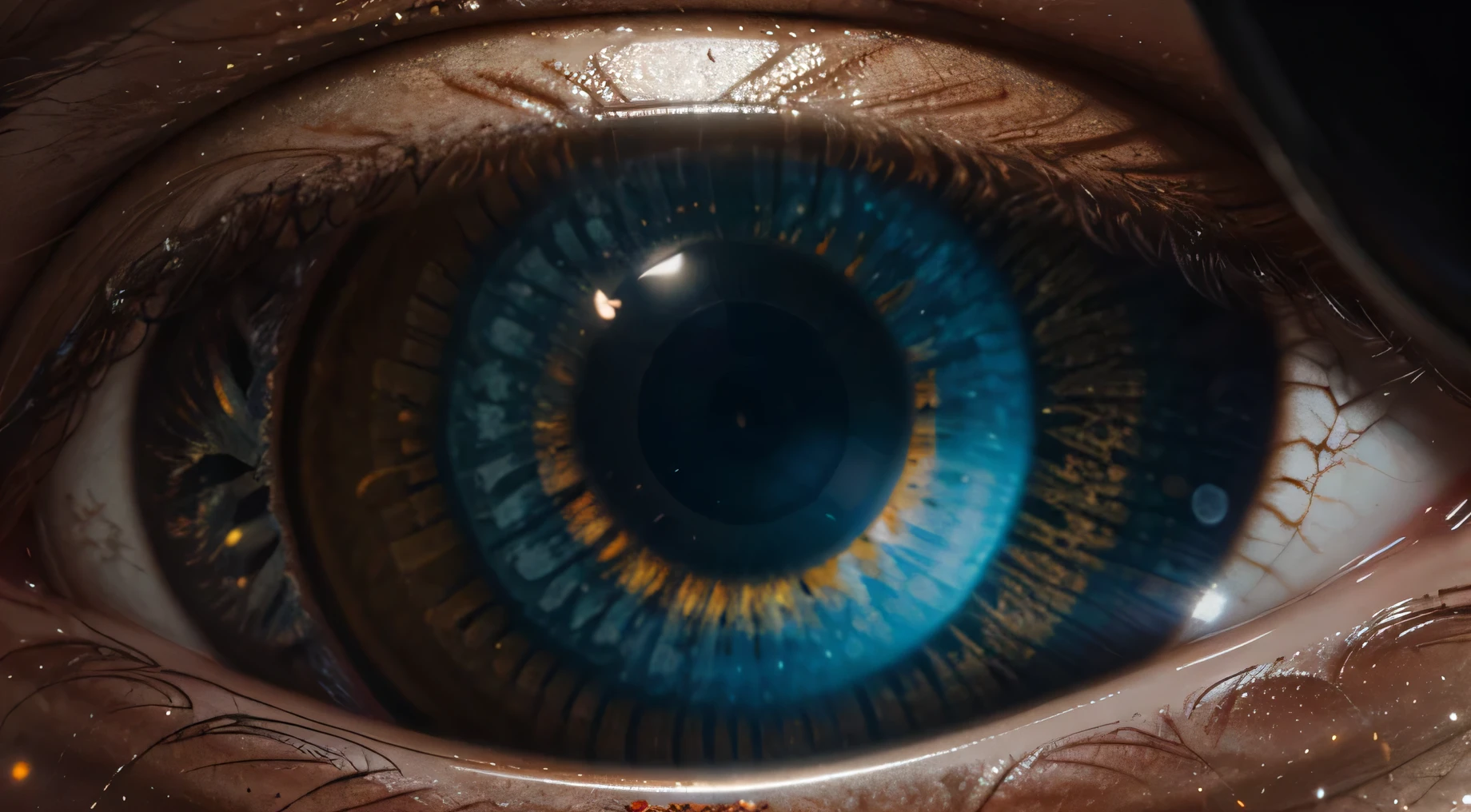 imagem ultra realista universo detalhado sistema solar, imagem gigante de um olho, inside the eye sees the detailed vision of the universe, imagem real do fundo do olho e do universo