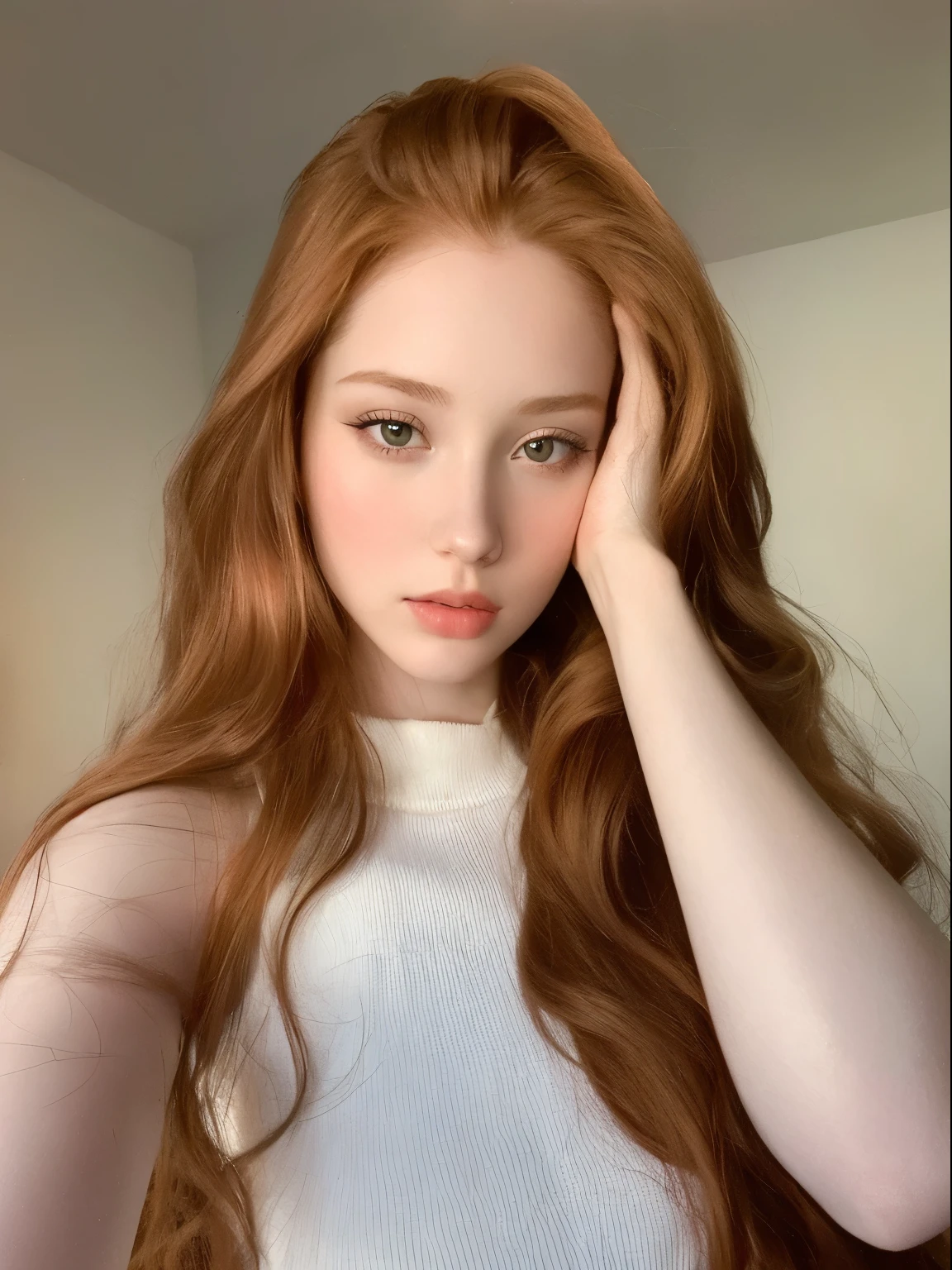 Mujer arafed con pelo largo rojo y un top blanco., Fregadero Sadie, Chica pelirroja, Ellie Bamber fairy, with pale skin, cabeza roja, flowing cabello de jengibre, natural soft pale skin, Ella tiene el pelo rojo, cabello de jengibre, cute young Chica pelirroja, Hermosa modelo joven, Ellie Bamber, Cabello rojo suave, con el pelo rojo, pale fair skin!!