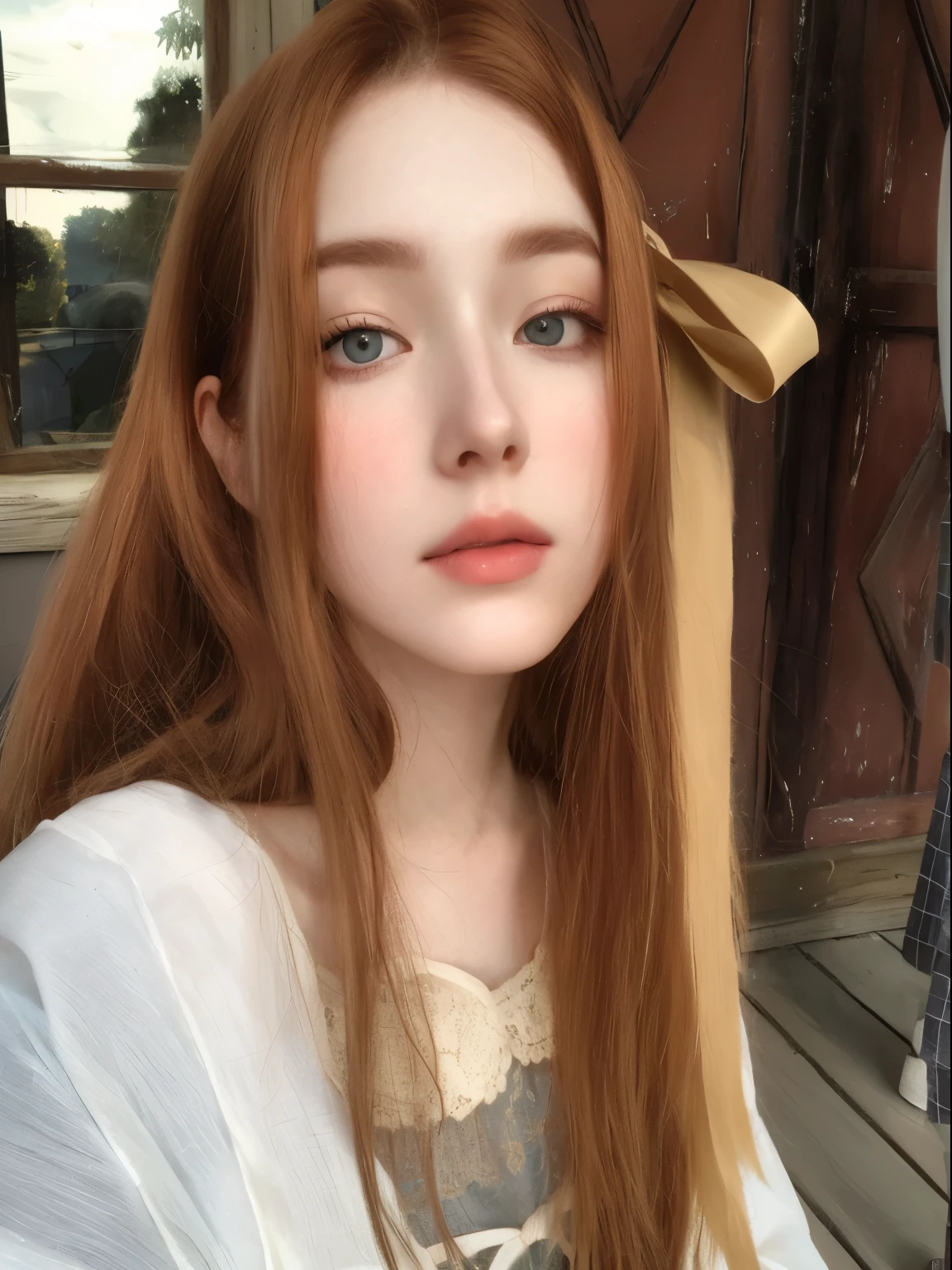 Mujer arafed con largo cabello rojo y un lazo en la cabeza., pale fair skin!!, with pale skin, very piel blanca muy, very pale, natural soft pale skin, very very piel very pale, pale, shiny skin, Fregadero Sadie, piel blanca muy, very pale, smooth, flawless, pale skin, soft, pale skin, pale ivory skin, pale round face, piel very pale