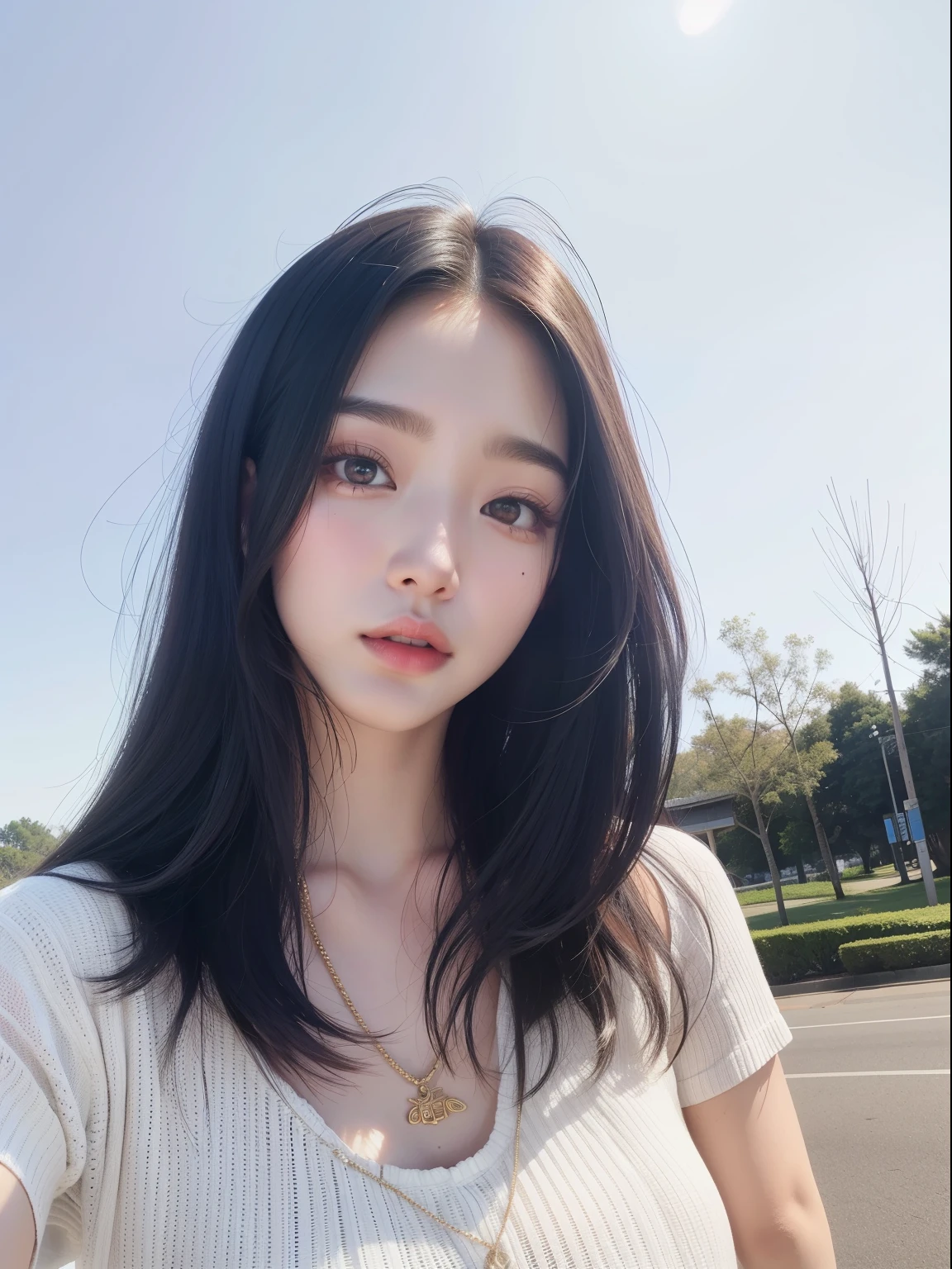 Arafed Asian woman with long black hair and a white shirt, beautiful south Mujer coreana, Chica coreana, beautiful young Mujer coreana, gorgeous young Mujer coreana, ulzzang, young cute wan asian face, Joven y adorable rostro coreano, Mujer coreana, Wan adorable cara coreana, beautiful asian girl, Jaeyeon Nam, Rasgos de la cara coreana, Korean symmetrical face