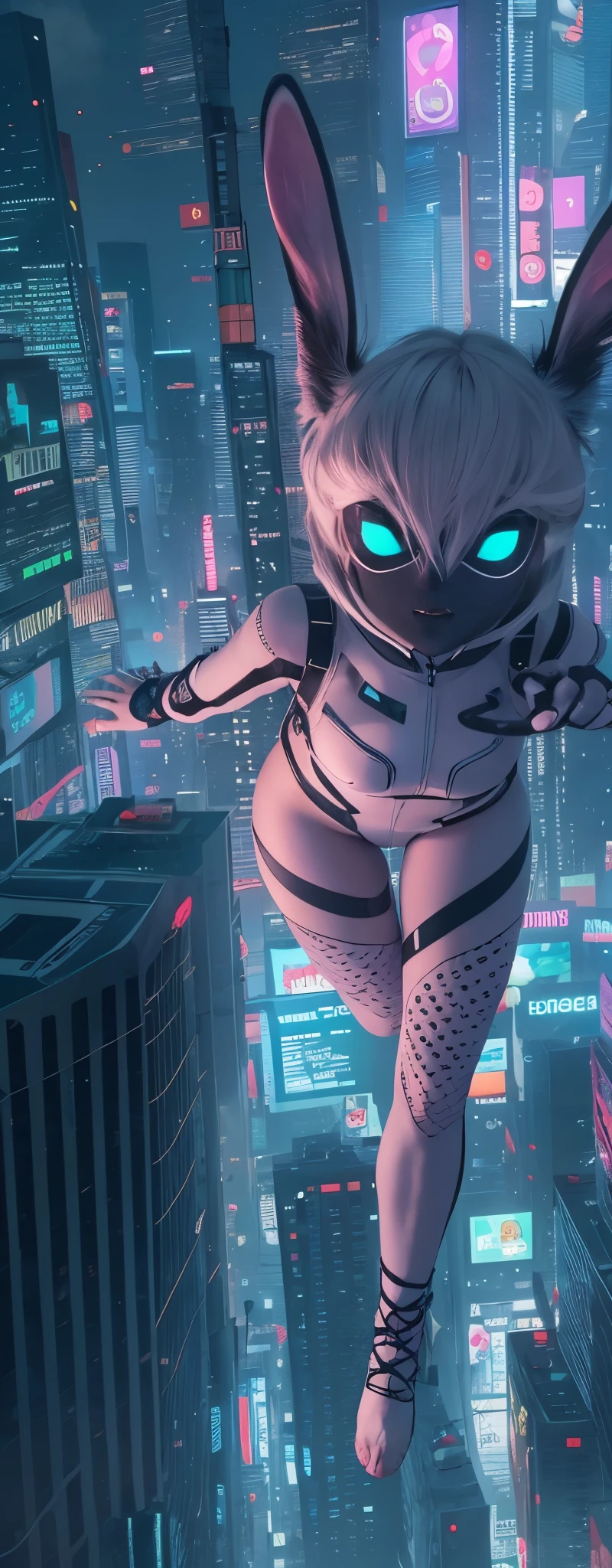 1 Girl, Tight Body-suite, reverse bunny-suite, (cyberpunk city background at night)
