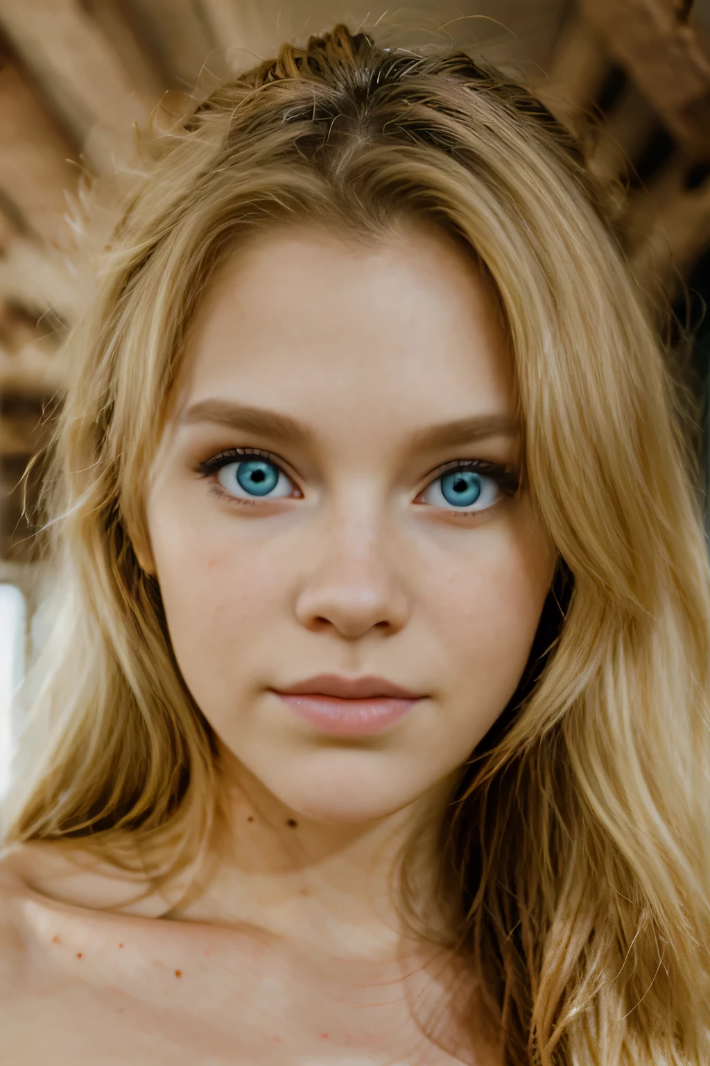 ultra-detailed focus of the blue eyes of a blonde