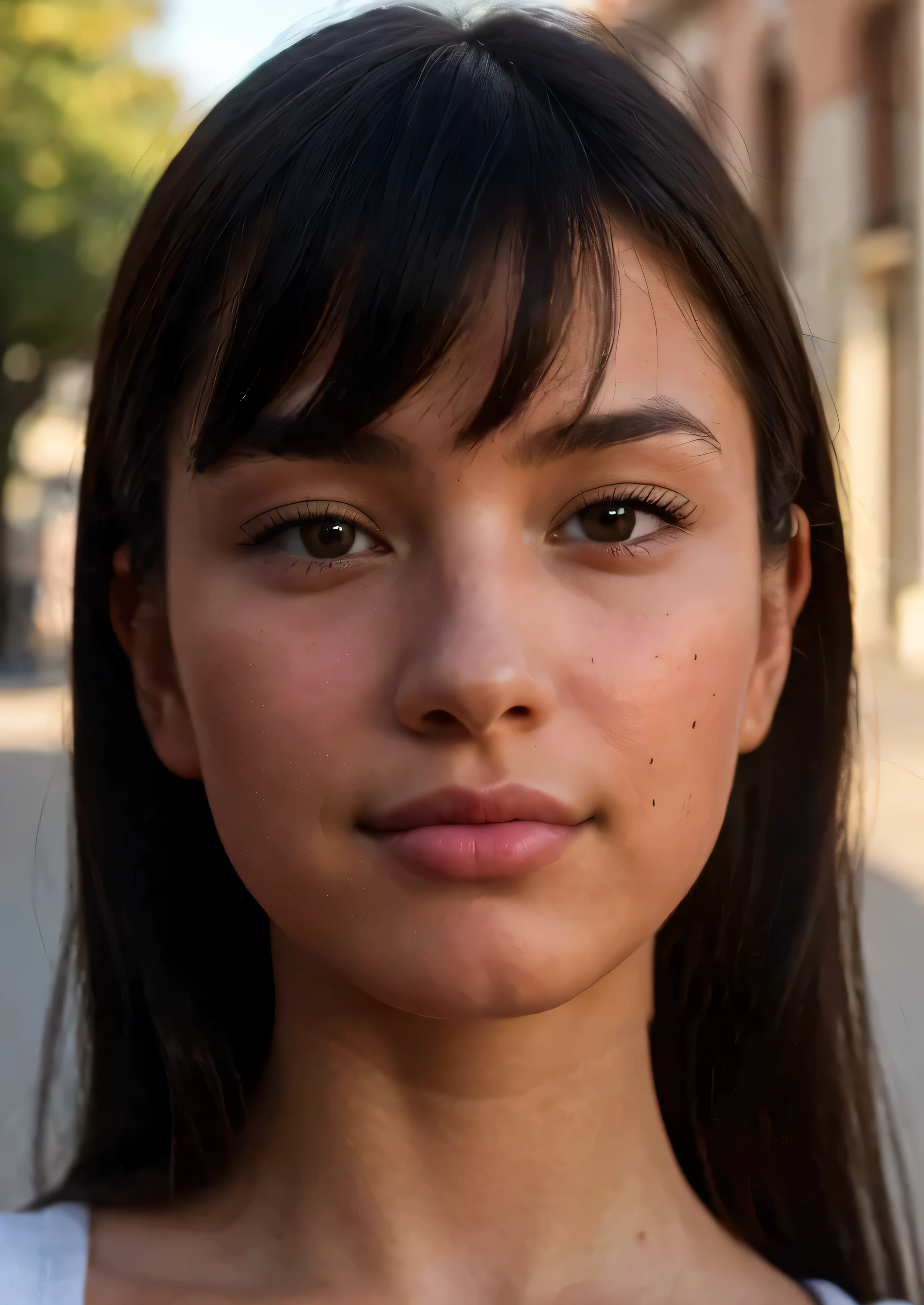 Photo of a pretty (young:1.5) 1girl, (teenage:1.5), BIG CHEEKS, BLACK VERY LONG HAIR, (((SIDE-SWEPT BANGS HAIR), Rembrandt lighting,  
wearing loan officer outfit,  Various postures, crazy smile, skinny, 
in the (in main street:1.4), her peaceful expression and gentle breathing create a calming atmosphere, natural skin texture, hyperrealism, hdr, hyperdetailed, RAW photo, photorealistic, best quality, highres, realistic, 8k, caustics, dynamic light, beautiful and delicate lips, delicate fingers, detailed pupil, real human skin,