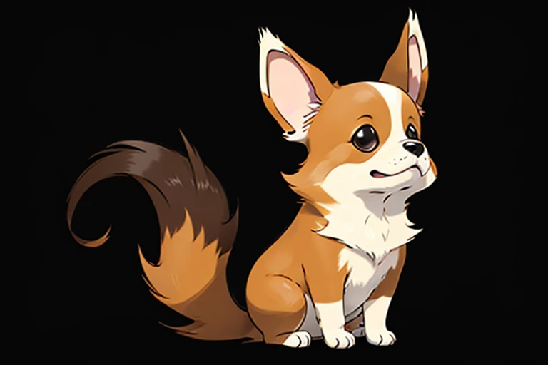 there is a chubby tan and white Pembroke welsh corgi. he is sitting upright with his butt flat on the ground. his paws out like a boxer. it is in the style of a fighting type Pokémon card art. 2d, like the anime.