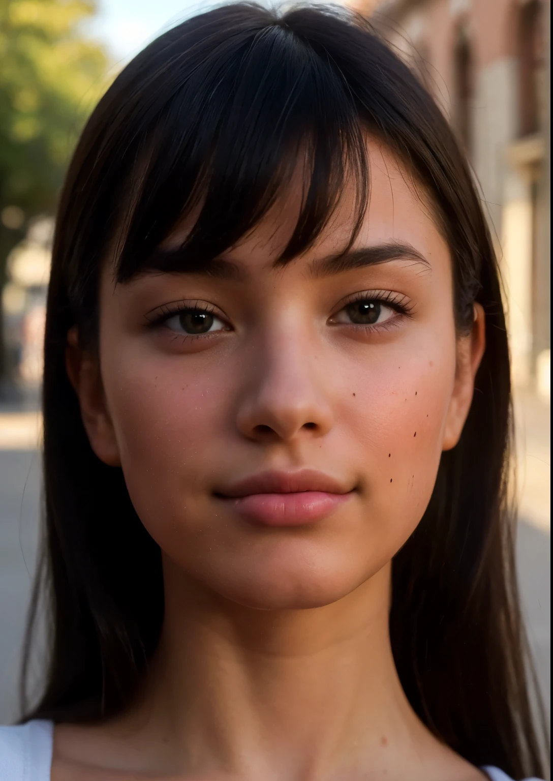 Photo of a pretty (young:1.5) 1girl, (teenage:1.5), BIG CHEEKS, BLACK VERY LONG HAIR, (((SIDE-SWEPT BANGS HAIR), Rembrandt lighting,
wearing loan officer outfit, Various postures, crazy smile, skinny,
in the (in main street:1.4), her peaceful expression and gentle breathing create a calming atmosphere, natural skin texture, hyperrealism, hdr, hyperdetailed, RAW photo, photorealistic, best quality, highres, realistic, 8k, caustics, dynamic light, beautiful and delicate lips, delicate fingers, detailed pupil, real human skin,