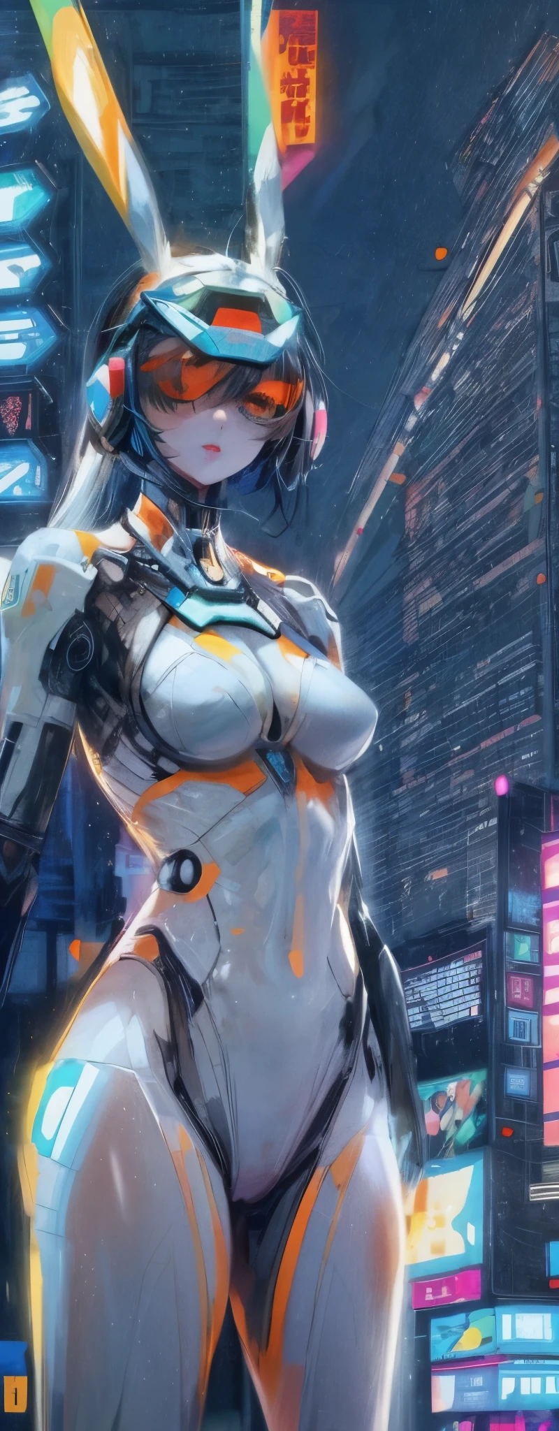 cyborg realistic and intricate perfect beauty face, detailed sharp galaxy glowing eyes, detailed face, (((from face to the waist))), (((thin beauty shape))), ((in realistic neon-lit sci-fi white plugsuit metal mech parts)), masterpiece, 4k, UHD