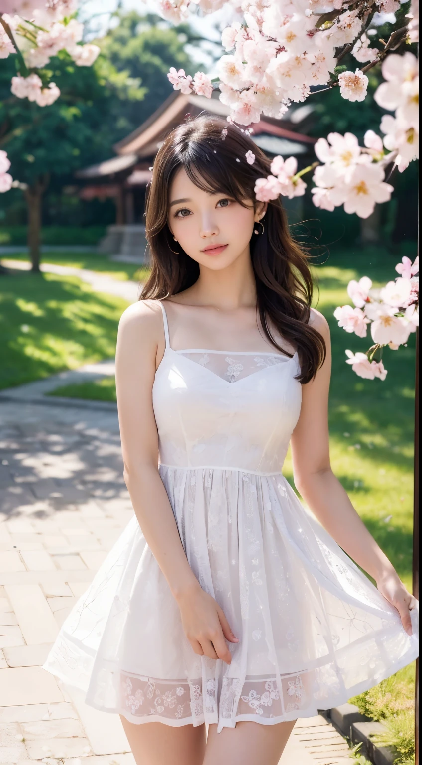 (CG unity 8k wallpaper extremely detailed) (Better Quality) (Better lighting) (an extremely delicate and beautiful) (floating) (beautiful) (Spring atmosphere) (One girl) (Long pink hair), (hair band), (detailed and beautiful blue eyes), ((Very short white dress, pink race underside), (race), ((Lightweight and transparent silk))), (Cherry blossom petals), (butterfly), (Depth of written boundary), (Volumetric Light) Cinema Lighting, chromatic aberration, Sony FE GM, Textured skin, Attention to detail, High resolution, 8k