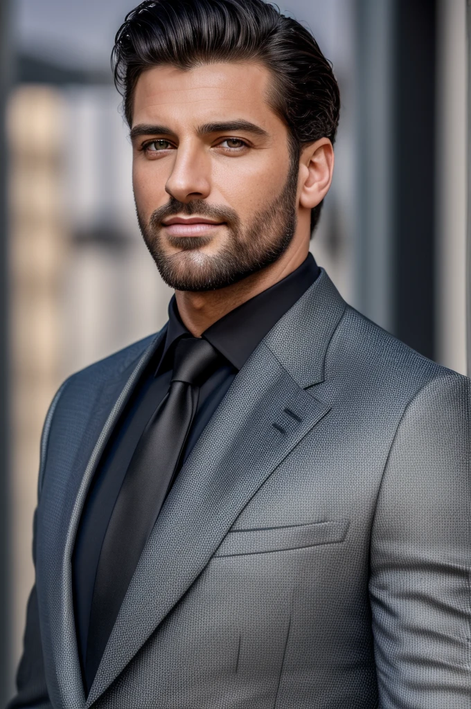 (best quality,4k,8k,highres,masterpiece:1.2),portrait,realistic,actor,celebrity,Michele Morrone,charming,mesmerizing eyes,stubble,black hair,strong jawline,intense gaze,stylish suit,confident smile,vibrant colors,elegant backdrop,professional lighting