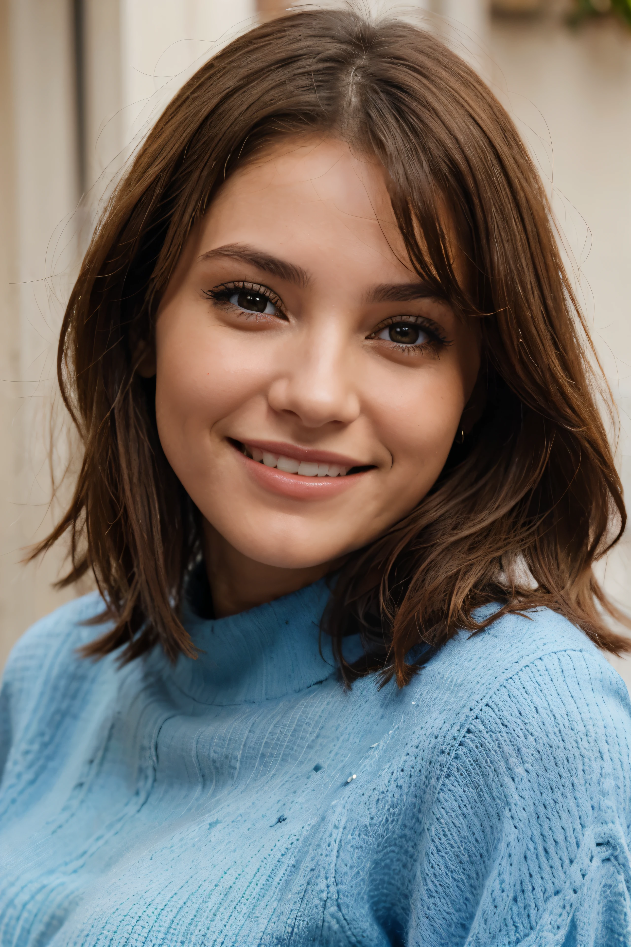 visage d'une femme brune souriante très réaliste qui sourit