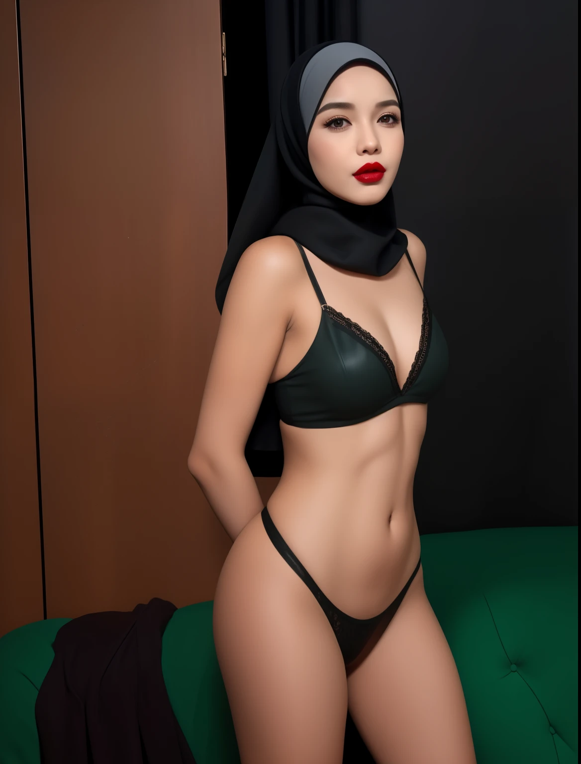 ((MALAY HIJAB GIRL)), 58 years Old, Hijab Indonesian mature woman, Flat Tits : -0.1, ((FLAT CHEST)), ((TIGH DRESS)), ((UNDRESS)), ((RED LIPS)), ((TRANSFARENT)), ((RED LACE)), ((BLACK HAIRY )),