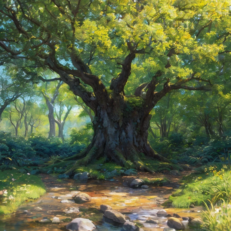(best quality,4k,8k,Altas,master part:1.2),ultra-detalhado,(Realistic,photoRealistic,photo-Realistic:1.37),Pintura, messy brushstroke, Paint strokes,Landscape[sem pessoas],Tree of Life, abstract Pintura, vivid colors, pingando tinta, folhagem vibrante, Prado iluminado pelo sol, peaceful atmosphere, estilo impressionista, dynamic texture, camadas de tinta, luscious greenery, luz solar dourada, harmonious composition, majestic tree, pinceladas animadas, Energy brushing, detalhes texturais, expressive traits, playful movement, serene Landscape, Inviting setting, arte cativante, atmosphric perspective, Natureza encantadora, cheerful interpretation, feeling of vitality, captivating creation, dynamic energy, artistic , imaginative representation, beleza natural, unique artistic vision