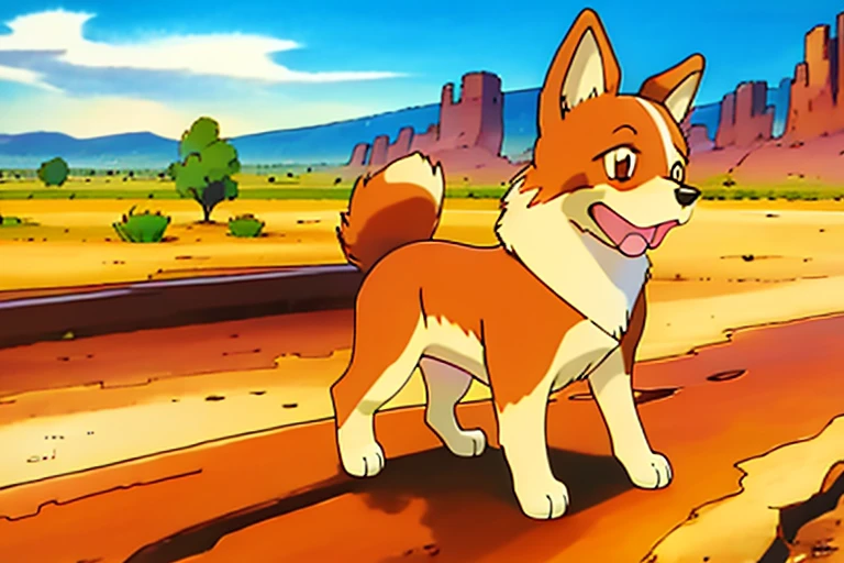 araffe dog standing on its hind legs on a dirt road, on his hind legs, cute corgi, doing a majestic pose, depicting a corgi made of fire, corgi with [ angelic wings ]!!, doing a sassy pose, in an action pose, corgi, the dog is doing a ballet dance, back and standing, in the style of a fire type Pokémon.