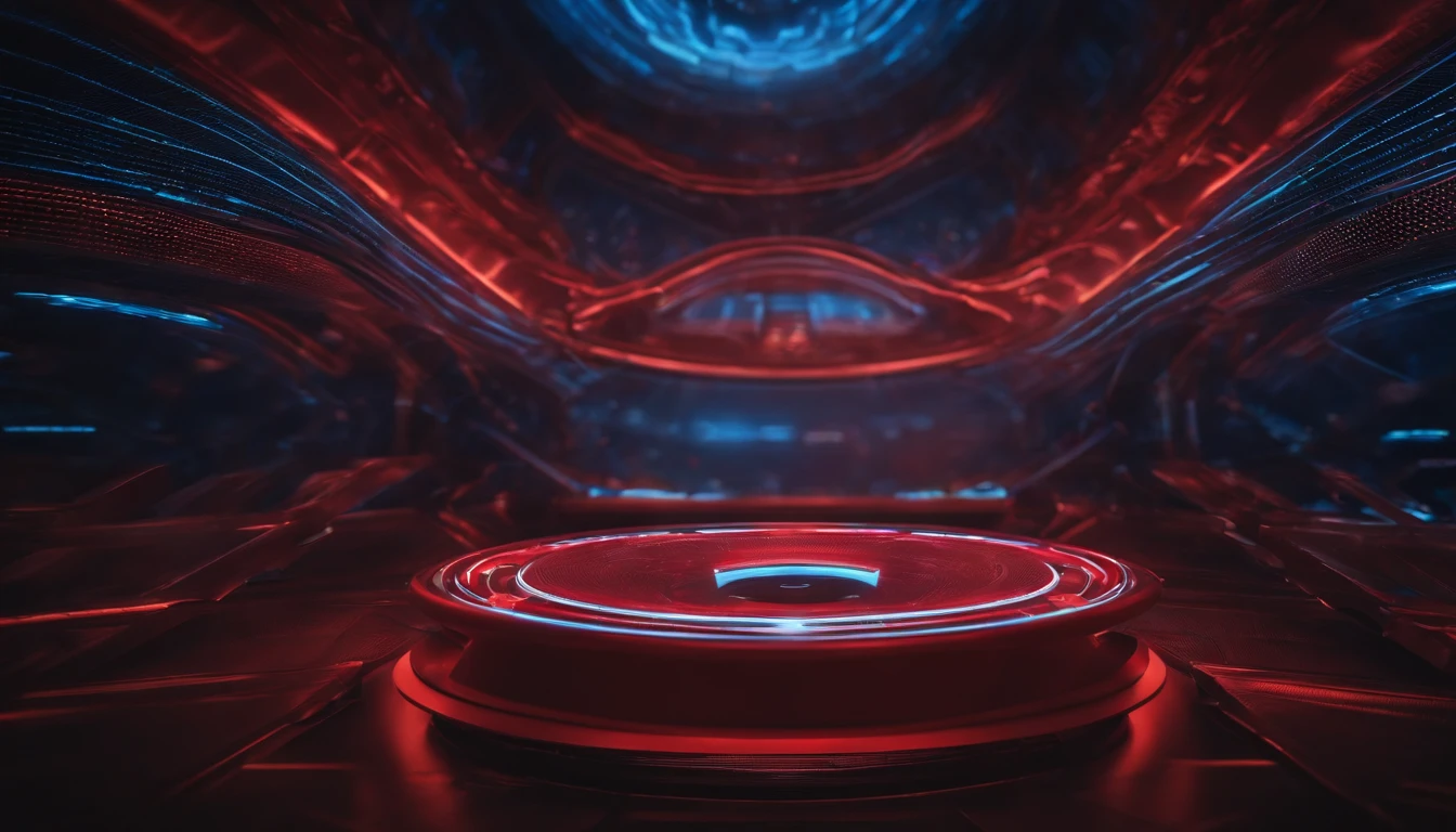 a detail shot of a red and blue blurred wormhole interface on a high-resolution screen, showcasing the crisp and vibrant colors, and the intricate details of the interface design
