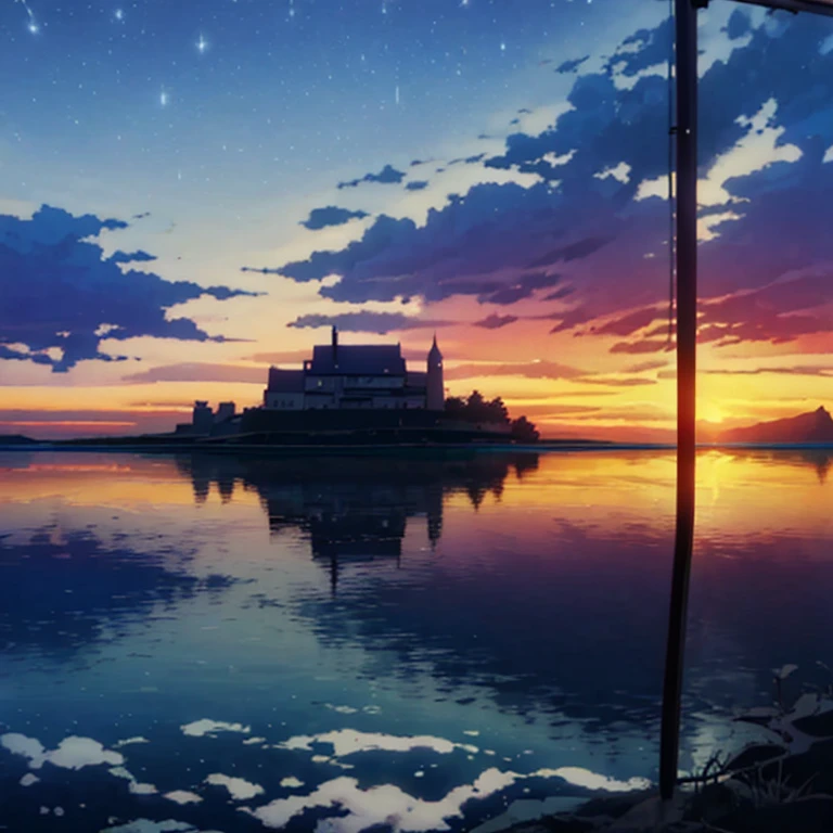 master part, anime train passing through bodies of water on tracks, Bright starry sky. Romantic train, imagem de Makoto Shinkai, Pisif, Conceito-Arte, Arte Lofi style, reflection. por makoto shinkai, Arte Lofi, belas cenas de anime, Paisagem do anime, detailed scenery—width 672, No estilo de Makoto Shinkai, Estilo de Makoto Shinkai, Detalhes aprimorados.