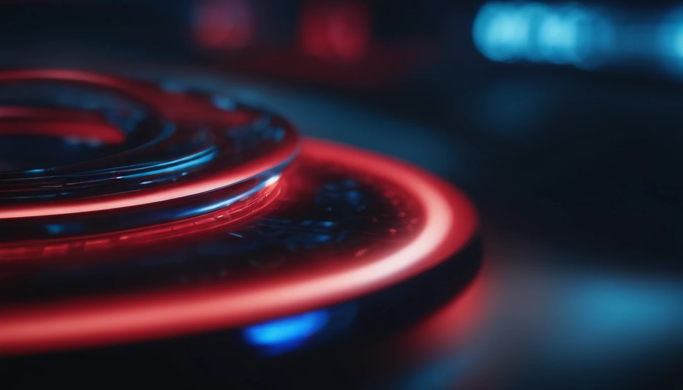 a close-up shot of a red and blue blurred wormhole interface, showcasing the intricate details of swirling colors and futuristic graphical elements