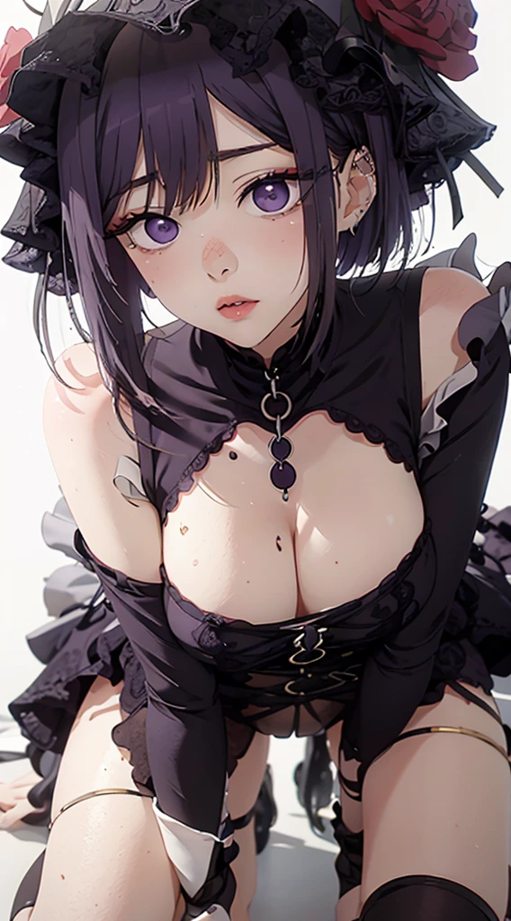 (((Young White Woman))), ((Best Quality)), ((Masterpiece)), (Detail: 1.4), 3D,MarinLora, blush, short hair, black hair, hair ornament, thighhighs, long sleeves, dress, purple eyes, purple hair, flower, pastel, Centered, scale to fit the dimensions, nffsw (High dynamic range),Ray tracing,NVIDIA RTX,Hyper-Resolution,Unreal 5,Subsurface Dispersion, PBR Texture, Post-processing, Anisotropy Filtering, depth of fields, Maximum clarity and sharpness, Multilayer textures, Albedo and specular maps, Surface Shading, accurate simulation of light and material interactions, Perfect proportions, Octane Render, Two-tone lighting, Wide aperture, Low ISO, White Balance, thirds rule, 8K Raw, Crysisnanosuit,loraeyes,nijistyle,pantyhose, freckles, nsfw, sexual pose ,High detailed, 300dpi, pornstar, ((((white background))), (((sexy pose))), (((flirt))) ((fullbody))