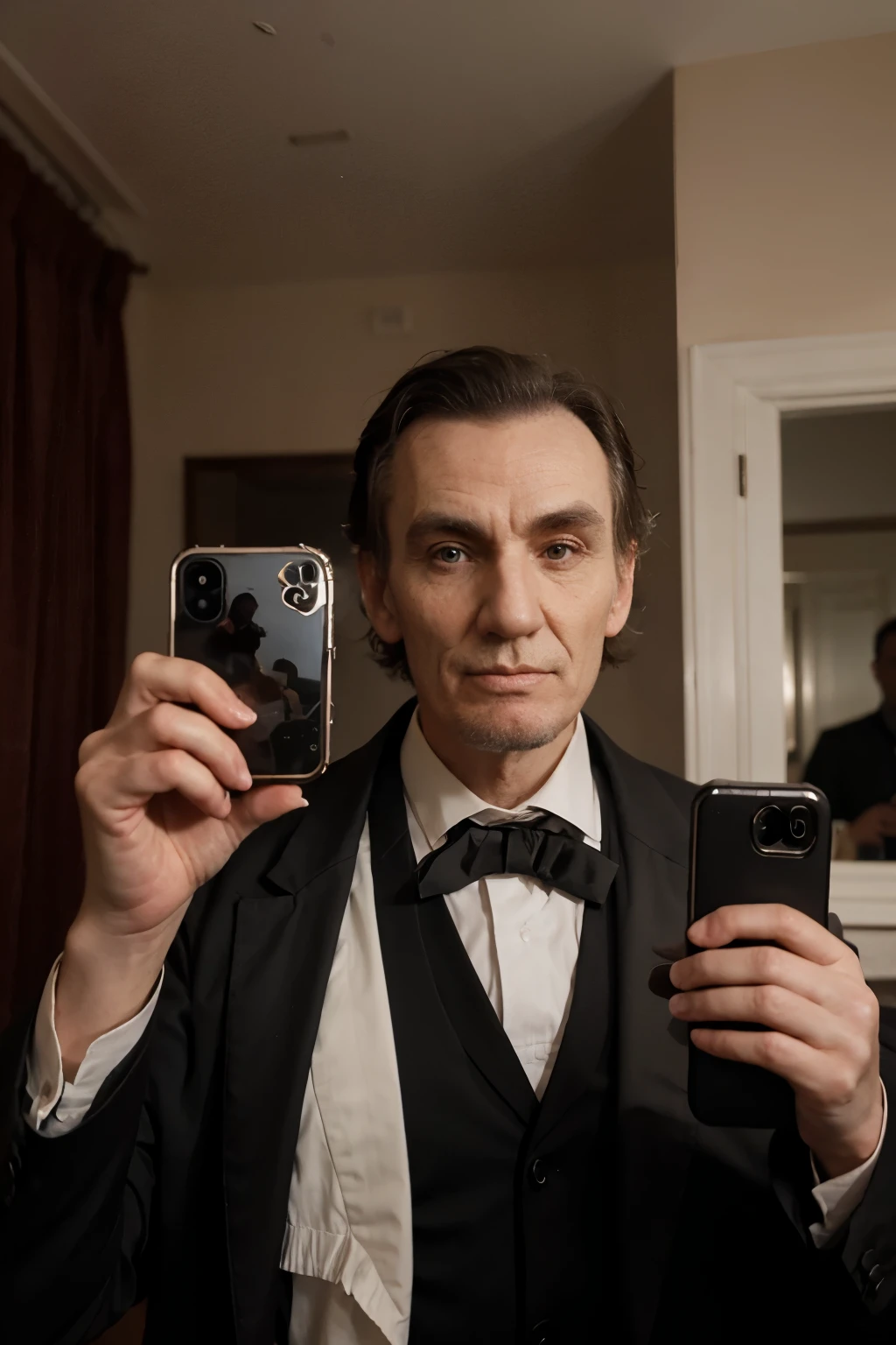 John Wilkes Booth taking a selfie behind Abraham Lincoln