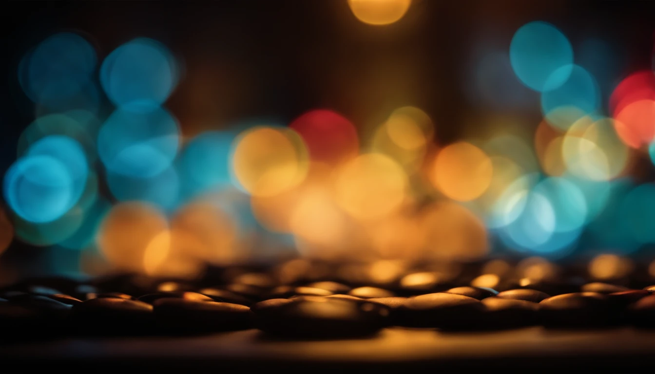 a creative shot of color bokeh against a dark background, arranging the bokeh in a pattern or design to create an artistic and visually striking composition
