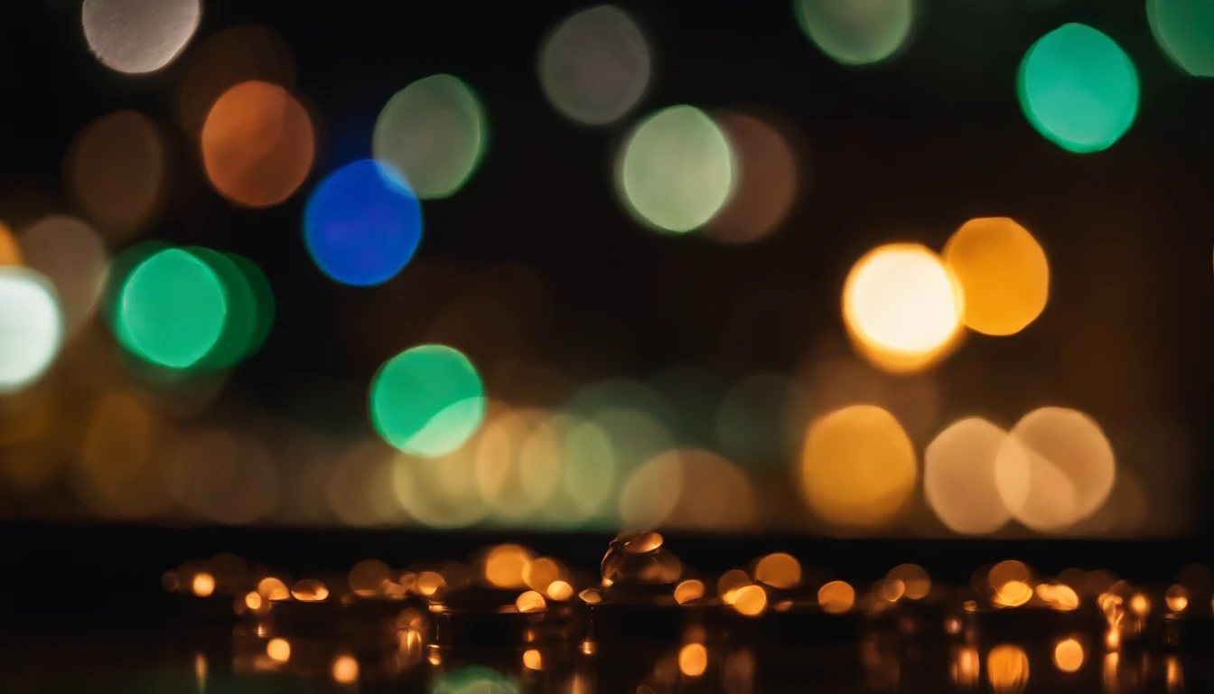 a creative shot of color bokeh against a dark background, arranging the bokeh in a pattern or design to create an artistic and visually striking composition