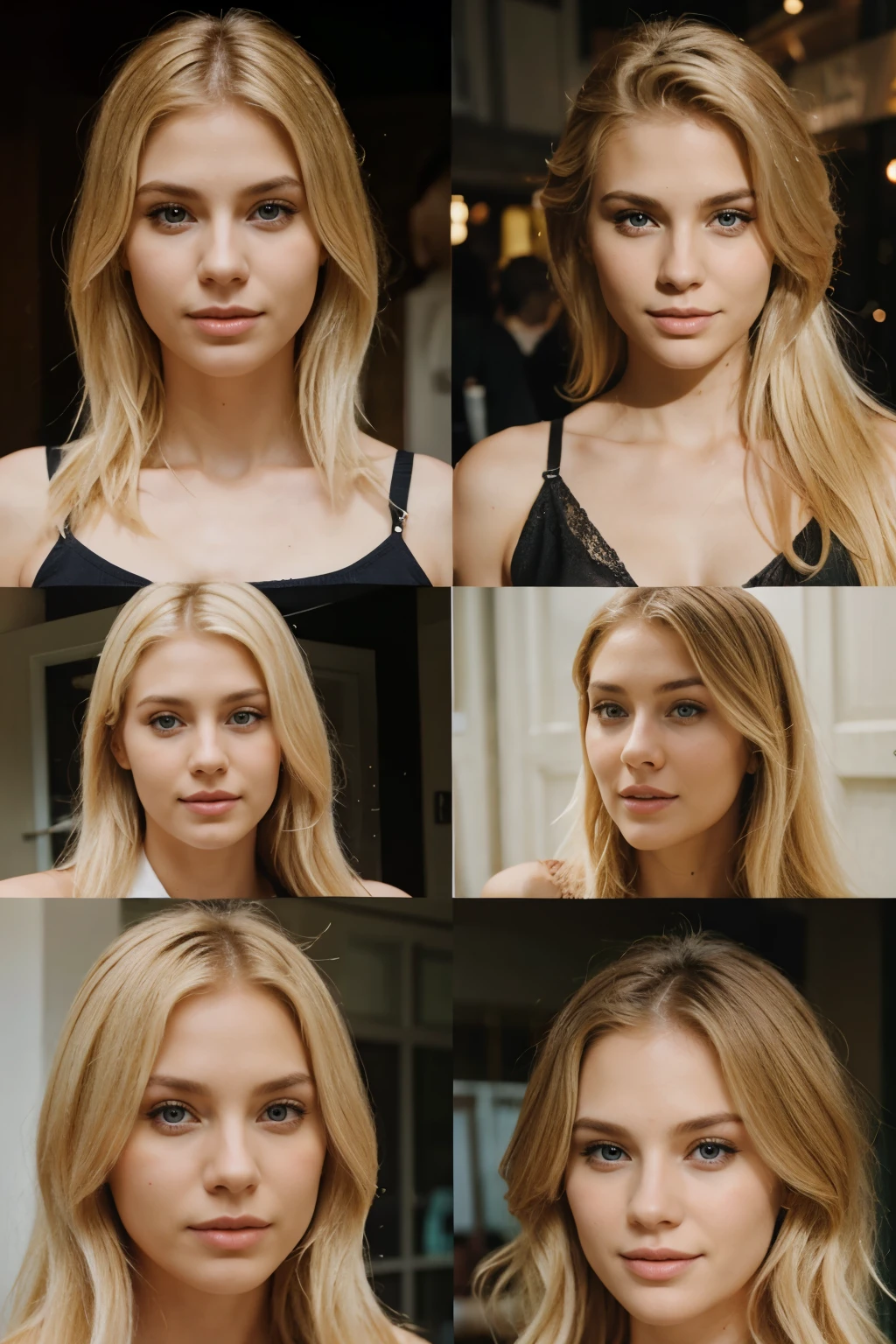 Blonde woman, with different faces friends