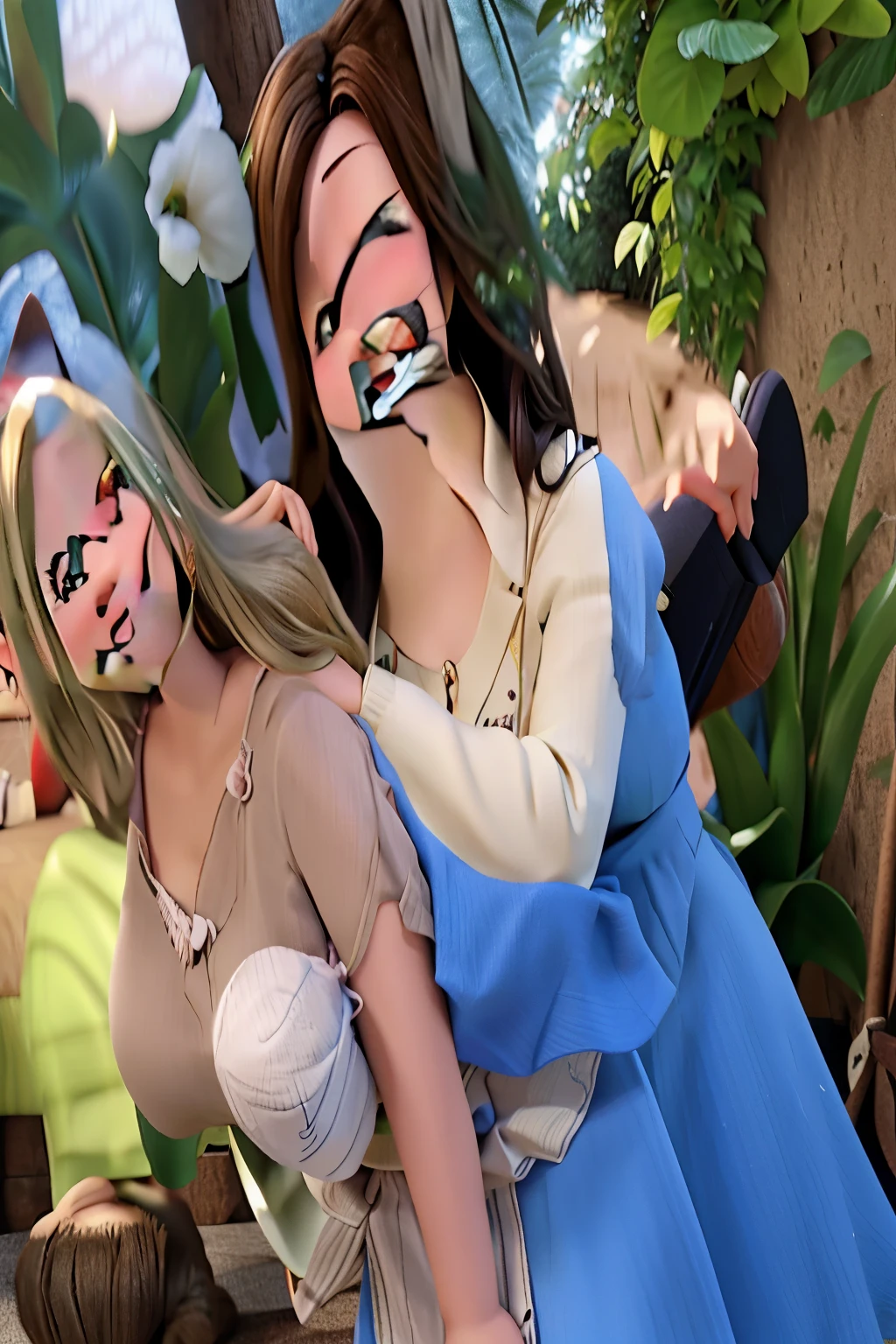 there are two women that are posing for a picture together, foto de baixa qualidade, foto de perfilture, thicc, imagem de perfil, foto de perfil, Seu peito, imagem de qualidade muito baixa, Jenna Barton, Kaitlyn Michelle Siragusa, taken in the early 2020s, muito bobo olhando, usando vestido azul, suave em _ O pano de fundo
