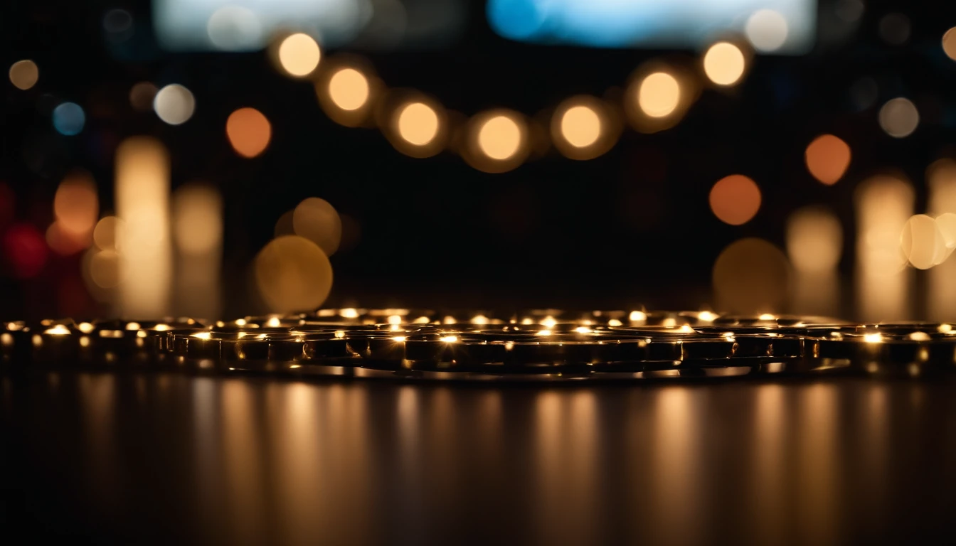 a detail shot of color bokeh against a dark background, emphasizing the varied sizes and intensities of the bokeh lights for added depth and dimension.