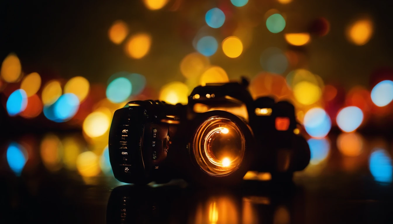 a detail shot of color bokeh against a dark background, emphasizing the varied sizes and intensities of the bokeh lights for added depth and dimension.