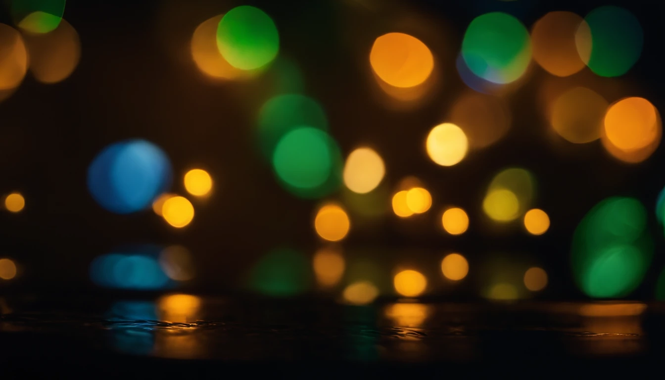 a detail shot of color bokeh against a dark background, emphasizing the varied sizes and intensities of the bokeh lights for added depth and dimension.