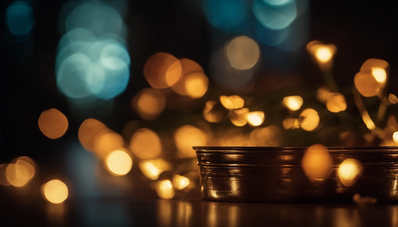 an image of color bokeh against a dark background, using a shallow depth of field to create a dreamy and ethereal atmosphere