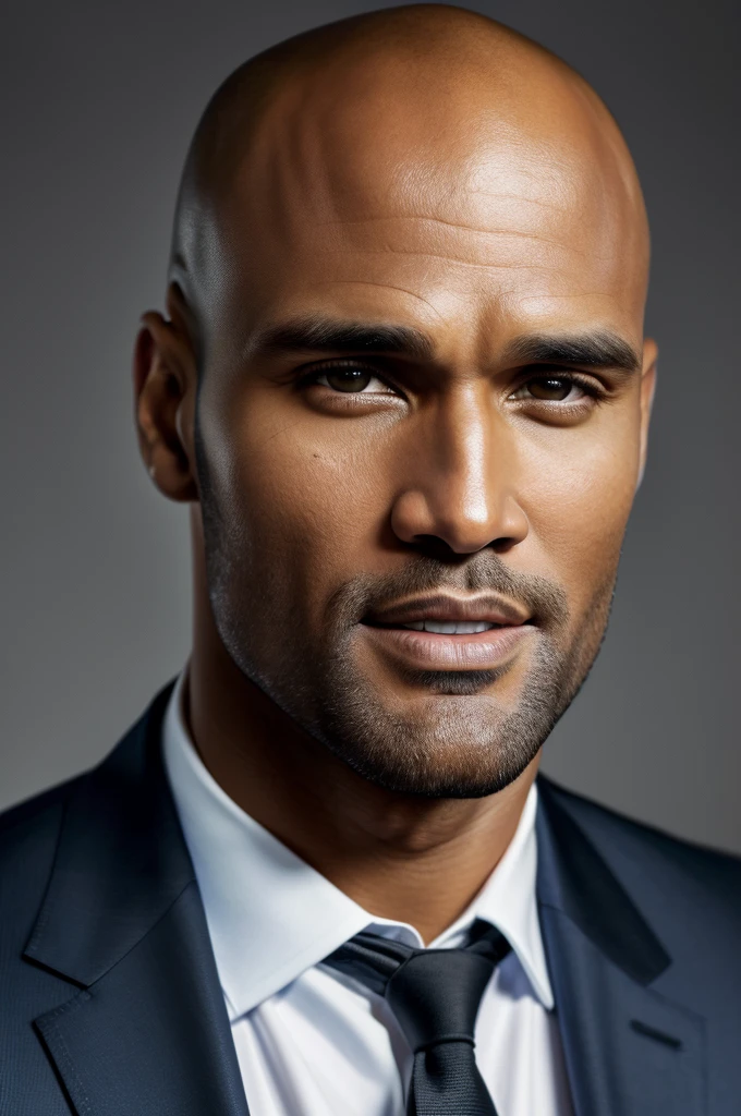 (best quality,4k,8k,highres,masterpiece:1.2),portrait,realistic,actor,celebrity, Boris Kodjoe ,charming,mesmerizing eyes,stubble,black hair,strong jawline,intense gaze,stylish suit,confident smile,vibrant colors,elegant backdrop,professional lighting