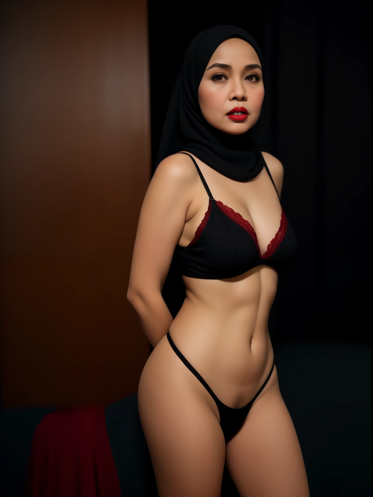 ((MALAY HIJAB GIRL)), 66 years Old, Hijab Indonesian mature woman, Flat Tits : -0.1, ((FLAT CHEST)), ((TIGH DRESS)), ((UNDRESS)), ((RED LIPS)), ((TRANSFARENT)), ((RED LACE)), ((HAIRY )), Beautiful chubby Malay woman in hijab,