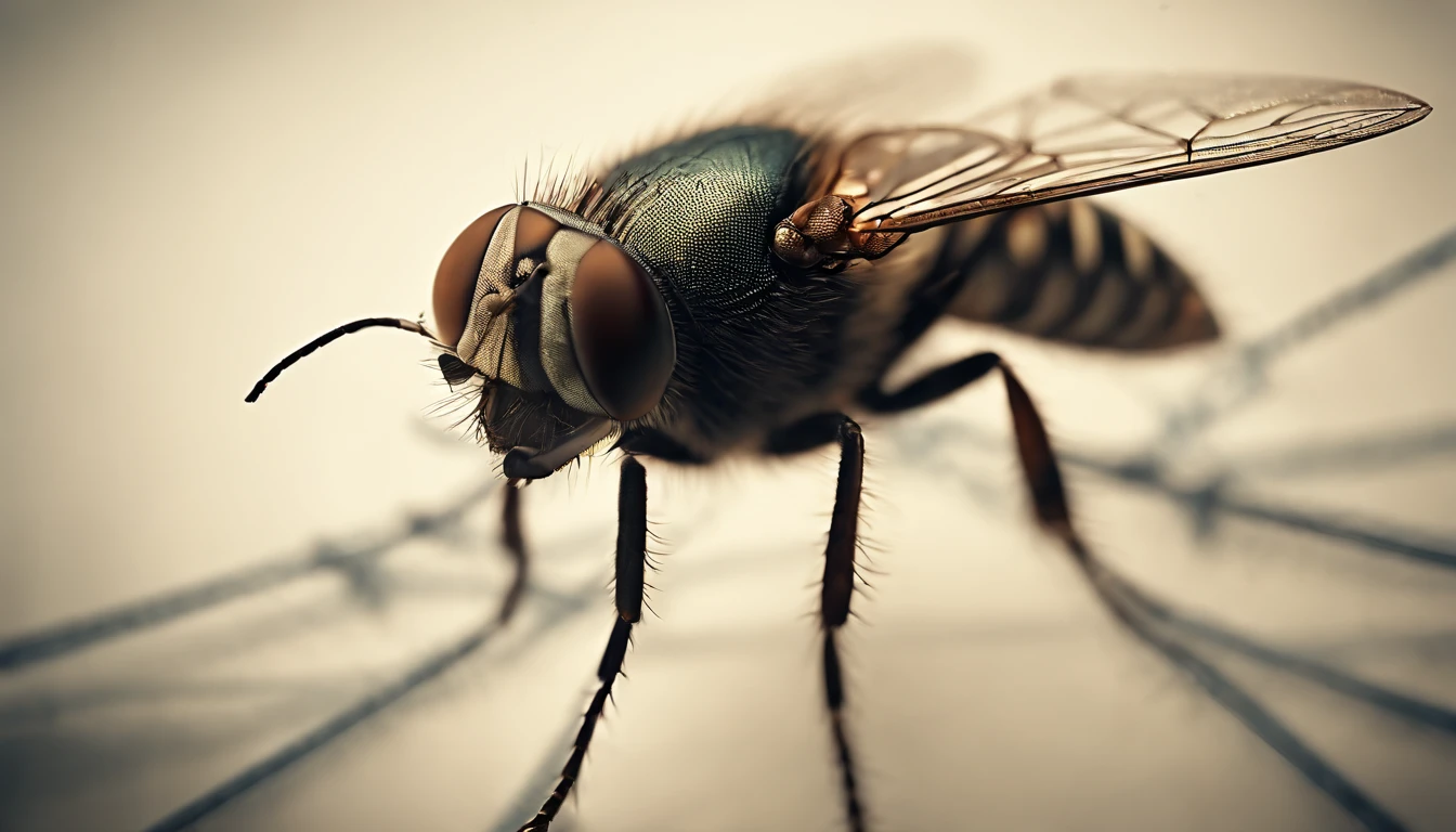 an image of a fly flying through a network of interconnected triangles, with dots and lines forming the structure, depicting the fly’s movement within the geometric abstraction