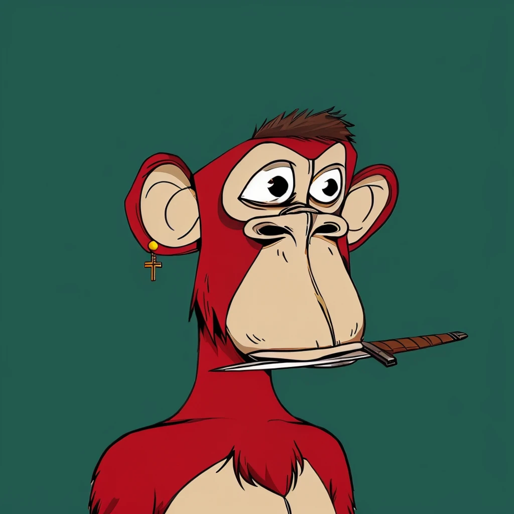 cartoon monkey with cigar in mouth and eyes on green background, clever monkey with a long knife, monkey, bored ape nft, inspired by Alex Petruk APe, “portrait of a cartoon animal, bored ape, fox as a monkey, in style of monkeybone, by Alex Petruk APe, wukong, funny weird illustration, monkeys
