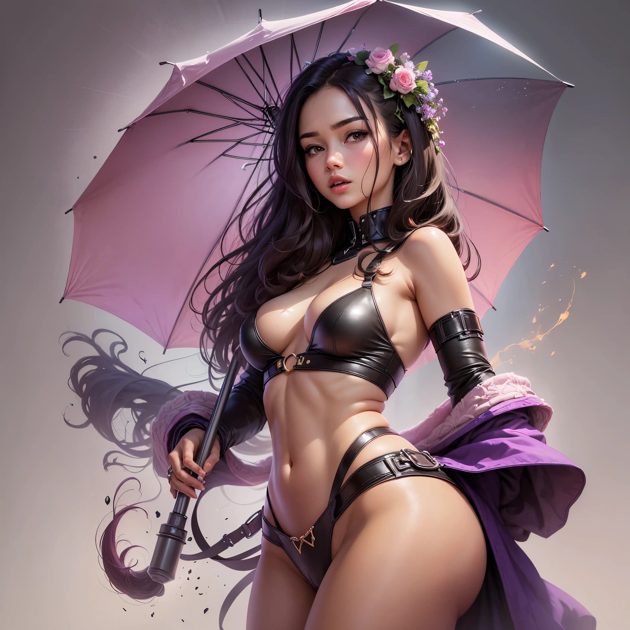 cartoon sketch of sexy woman holding umbrella --auto --s2