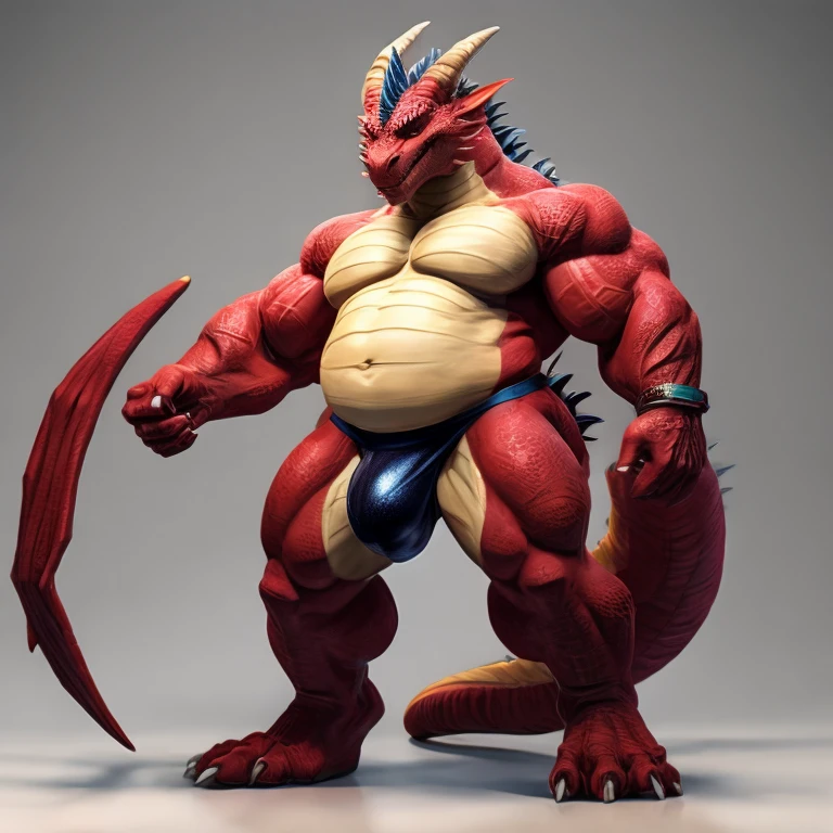 Chubby nude dragon in a jockstrap with a big bulge