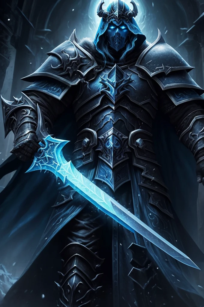 a close up of a person holding a sword in a dark sky, the lich king, lich king, arthas, blizzard warcraft, blizzard warcraft artwork, deathknight, arthas menethil, world of warcraft splash art, warcraft 3, death knight, warcraft artwork, warcraft blizzard weapon art, blizzard cinematic, wow 4 k detail fantasy, world of warcraft