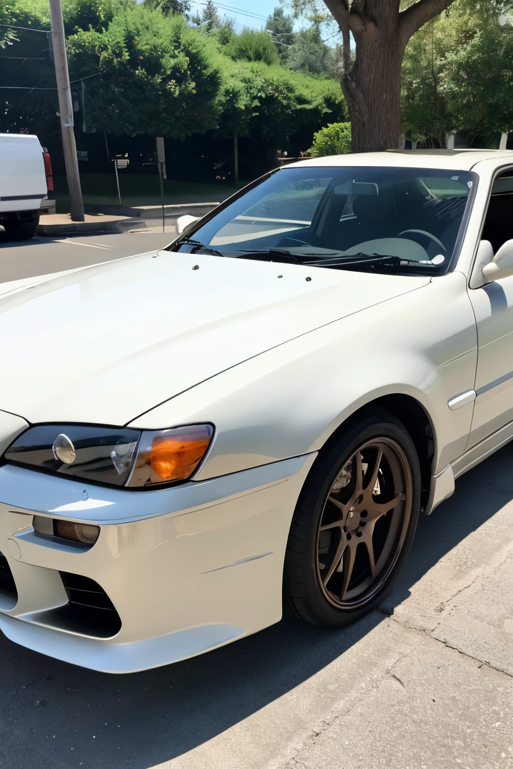real vehicle　precision　S14 Silvia　１８inch bronze　body color white　the whole　Sunnyday
