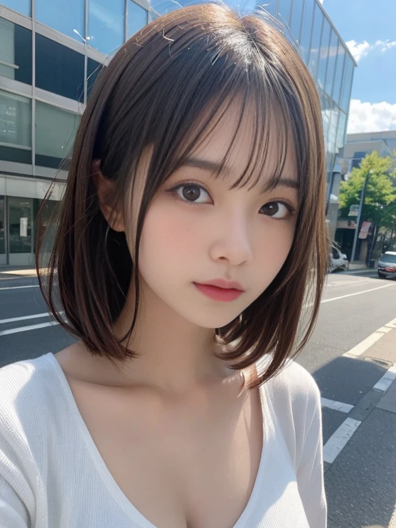 finely detail, hight resolution, hightquality、Perfect dynamic composition, Beautiful detailed eyes, Medium Hair, small tits、Natural Color Lip,Kamimei、Shibuya、20 years girl、1 persons、Transparent skin、Glowing hair、masutepiece, Best Quality, Illustration, Ultra-detailed, finely detail, hight resolution, 8K、The correct state of the human body、randome pose、、Gravure Model Pose，Hair soaring in the wind