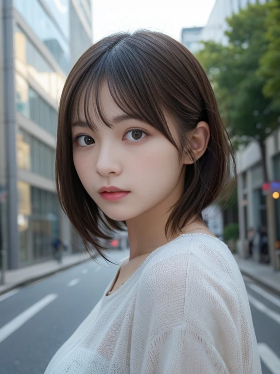 finely detail, hight resolution, hightquality、Perfect dynamic composition, Beautiful detailed eyes, Medium Hair, small tits、Natural Color Lip,Kamimei、Shibuya、20 years girl、1 persons、Transparent skin、Glowing hair、masutepiece, Best Quality, Illustration, Ultra-detailed, finely detail, hight resolution, 8K、The correct state of the human body、randome pose、、Gravure Model Pose，Hair soaring in the wind