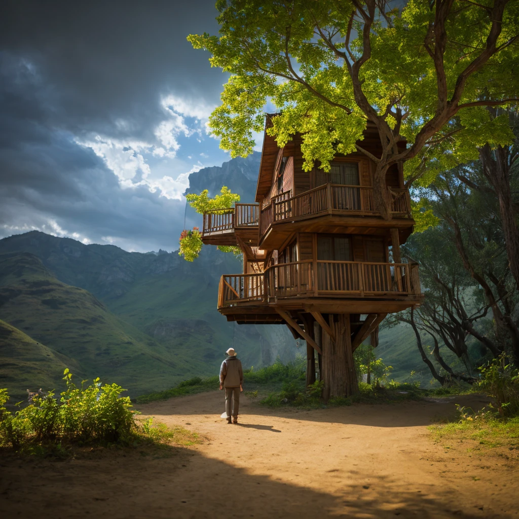 A dragon in landscape of a beautiful three-level fantasy treehouse, altamente detalhado, Fotografia clara, fotorrealista, soft pastel tones, altamente detalhado, intrincado, Rastreamento de caminho, illustration, insanamente detalhado, Shadow Mapping Volumetric Light, specular lighting INFO