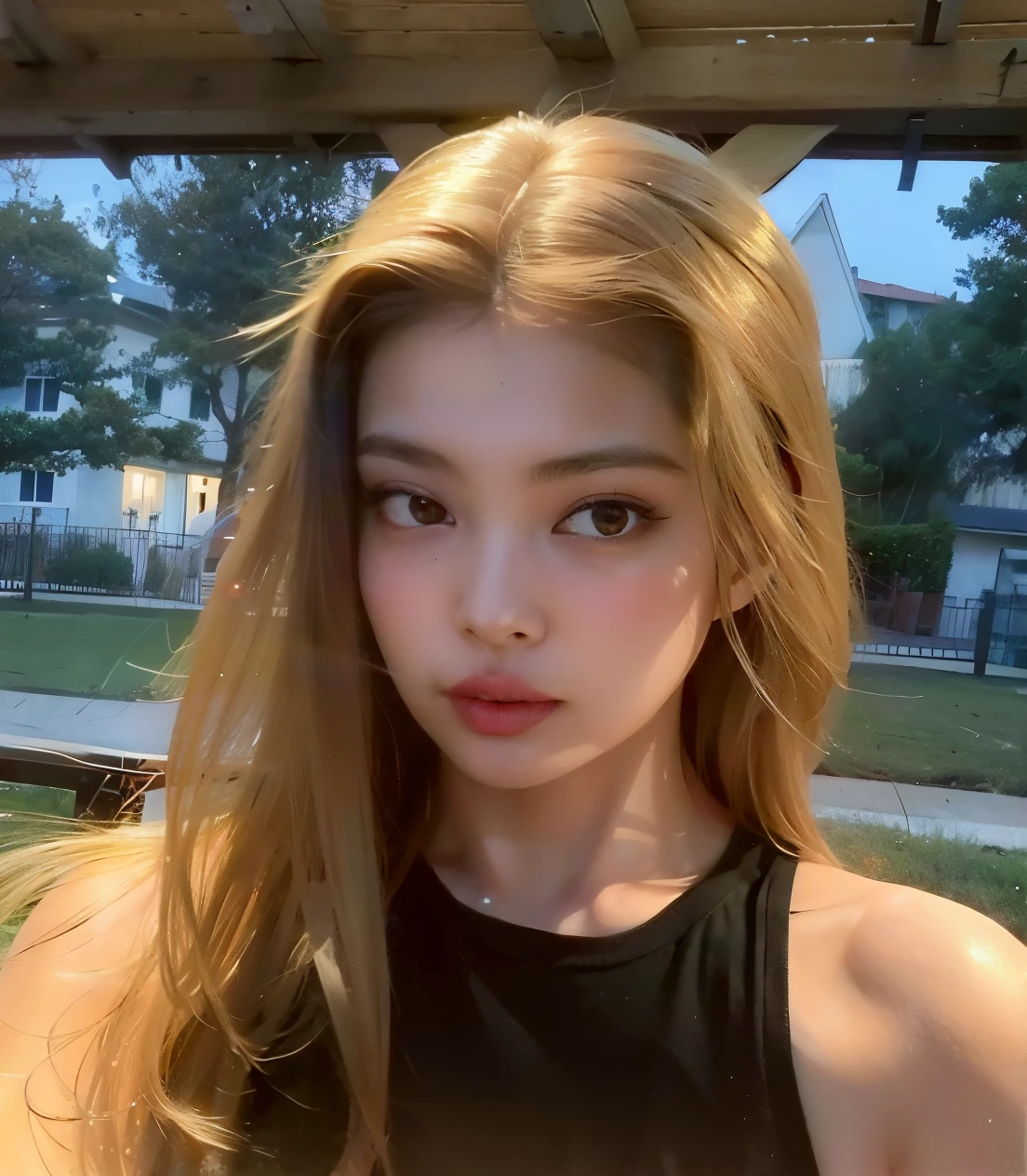un gros plan d’une femme aux longs cheveux blonds et au haut noir, 18 ans, fille de 19 ans, photo de profil, visage parfait ), 16 ans, jeune et jolie fille, Bonne jeune fille, belle delphine, Anna Nikonova alias Newmilky, 1 8 sont, visage extrêmement beau, longs cheveuxn blonds et grands yeux. blackpink jennie