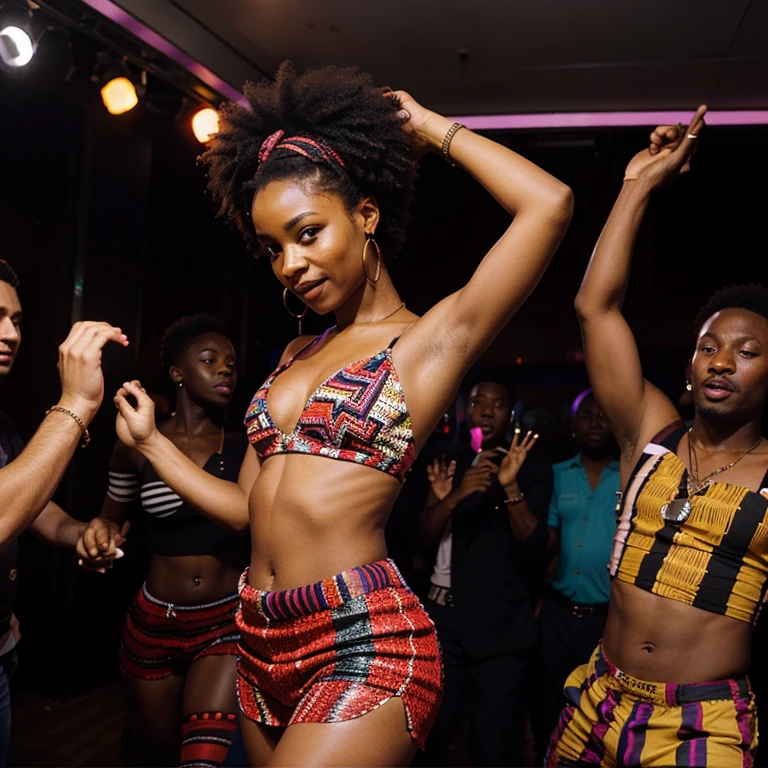 people nicely dressed, dancing in a night club to afrobeat music