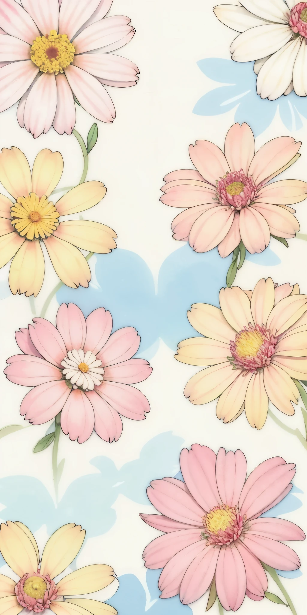 Close up of flower painting on white background, smeared flowers, pastel flowery background, soft flowers, flowers in the background, patchy flowers, pastel  art, Flower background, colored flowers, opulent, Flowers around, flower power motifs, flower bloom, stylized flowers, background pastel, flower, Gentle background, stylized painterly