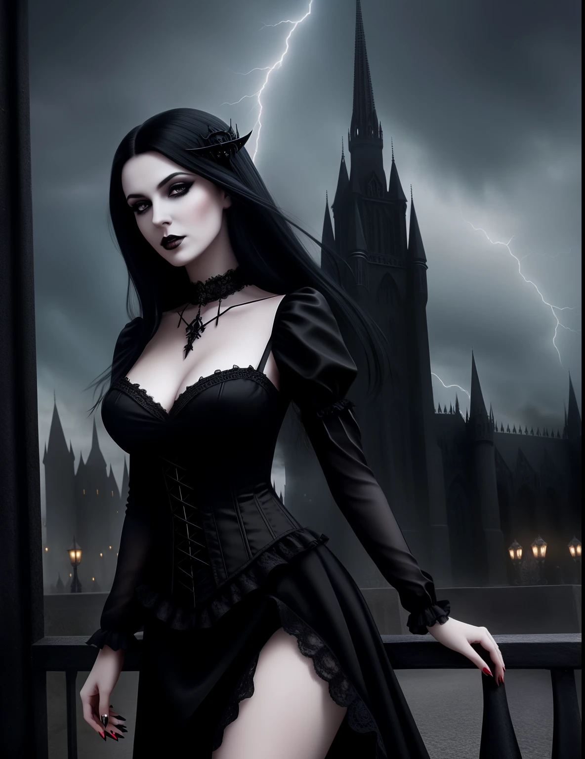 <lora:sd15_CharlotteDalessio_locon_24_v1:.9> CharlotteDalessio, portrait, solo, upper body, looking at viewer, detailed background, detailed face, (<lora:YinYangTech-20:0.6>, yinyang, yinyangtech theme:1.1) vampire, vampiric, pale skin, vampire fangs, [dark:Rosy brown:5] clothes, high collars, necklace, brooding, dark expression, haunting, supernatural abilities, cemetery in background, red moon, dark clouds, contrast, mist, eerie atmosphere,