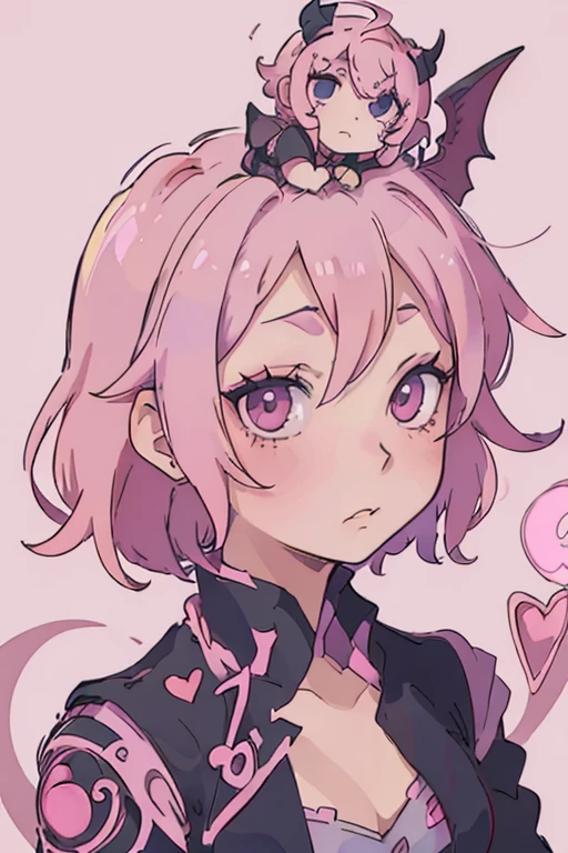 there is a cartoon picture of feminine boy with short pink hair, an anime drawing by Ei-Q, pixiv contest winner, gothic art, anime moe artstyle, 1 7 - year - old anime, anime style portrait, in an anime style, demon femboyl, demon femboy, flat anime style, in anime style