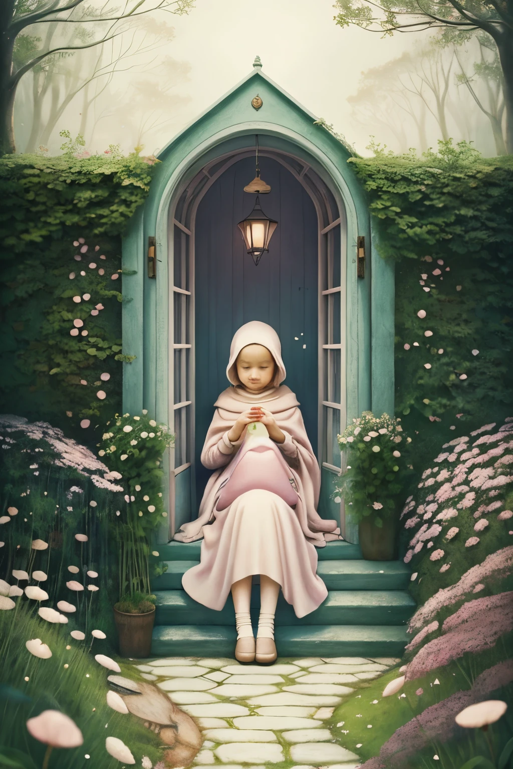 Secret Garden, dreamy, pastel-toned, romantic, warm, fantasy, mellow, soft, cozy, moist, Silke Leffler, Gabriel Pacheco, Chihiro Iwasaki, Oliver Jeffers, captivating,